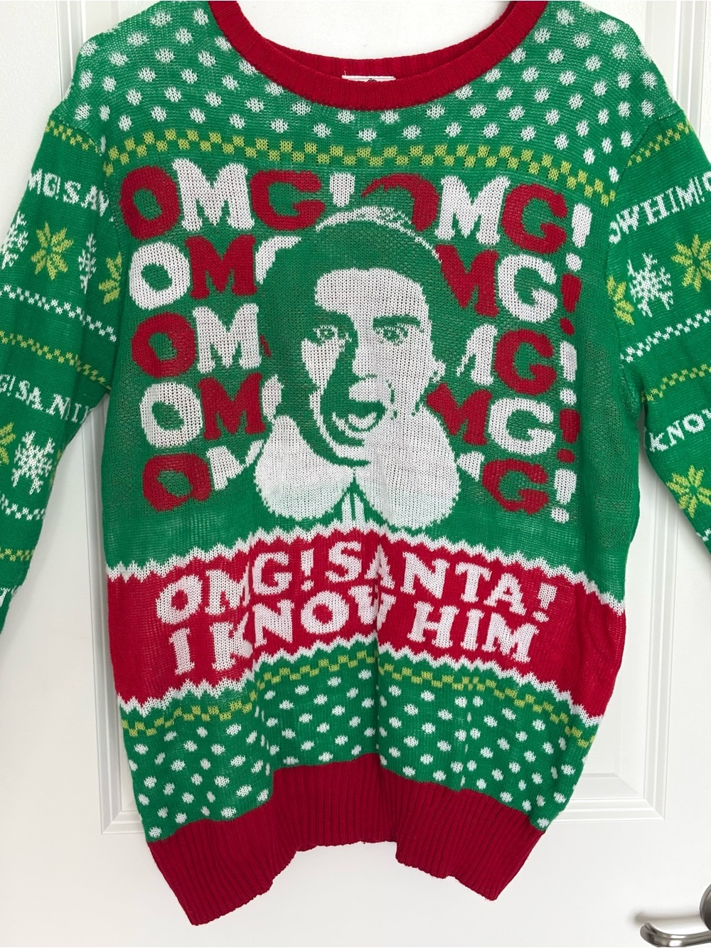 Elf Movie Christmas Sweater OMG Santa Buddy Green Ugly Christmas Holiday Festive
